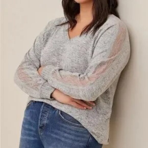 torrid Sweaters - Torrid Super Soft Gray V-Neck Light-weight Sweater Lace Sleeves